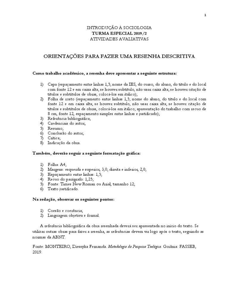 Como Elaborar uma Resenha Descritiva | PDF | Science | Método científico