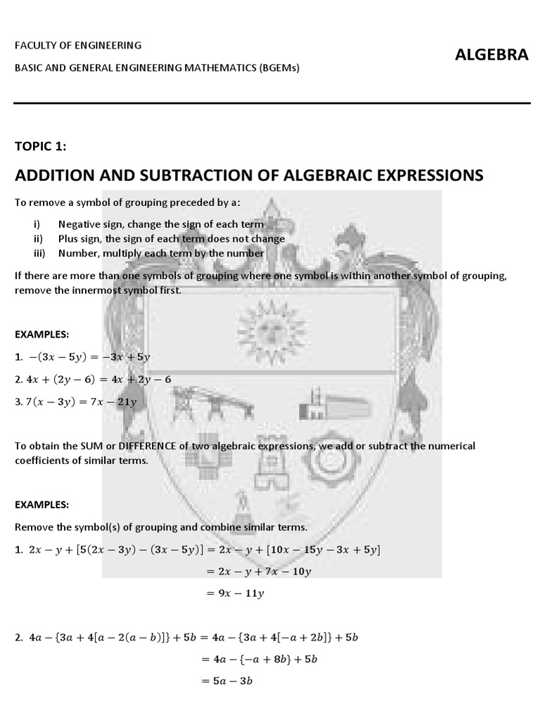 Algebraic Expressions and Operations | PDF | Quadratic Equation ...