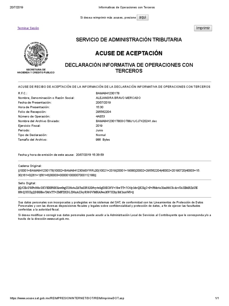 Acuse de Aceptación SAT 2019 | PDF | Gobierno | Business
