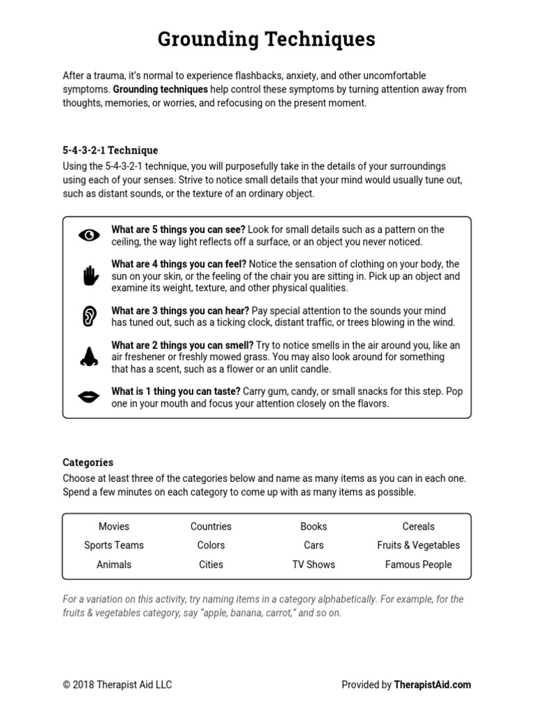 Grounding Techniques Pdf Odor Mind