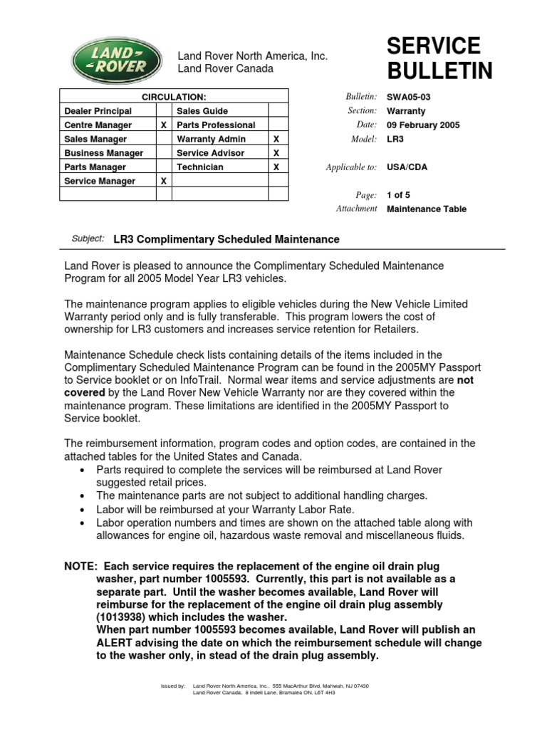 LR3 Scheduled Maintenance Times PDF | PDF | Vehicles | Land Vehicles