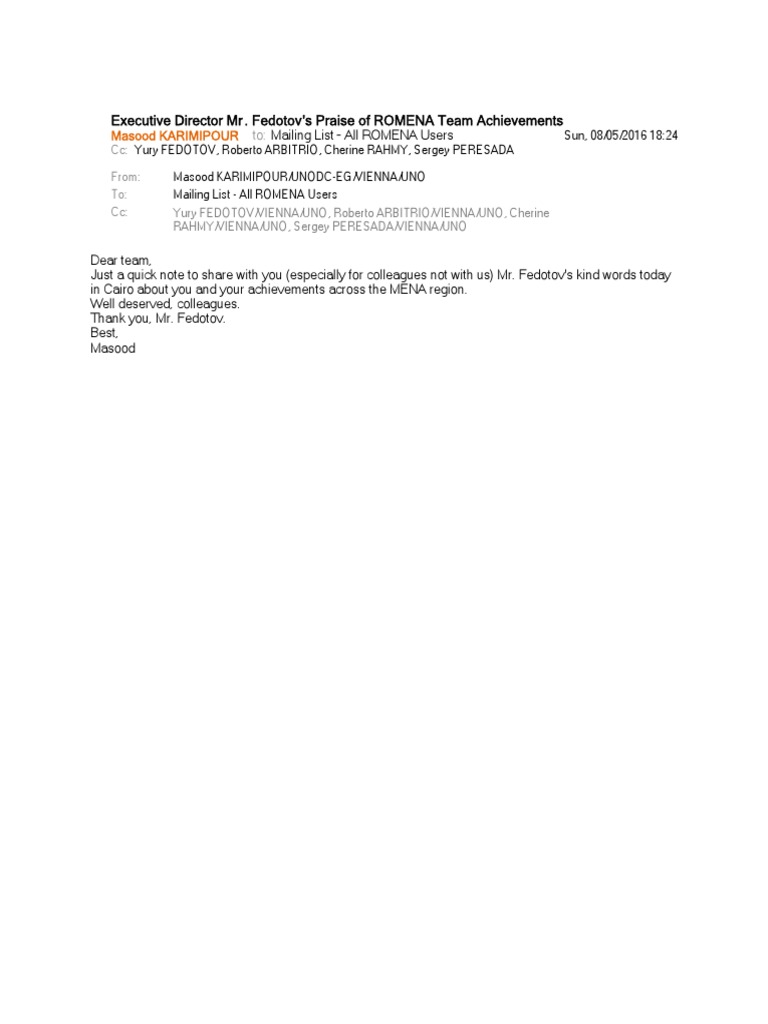 Executive Director Praise of ROMENA PDF | PDF