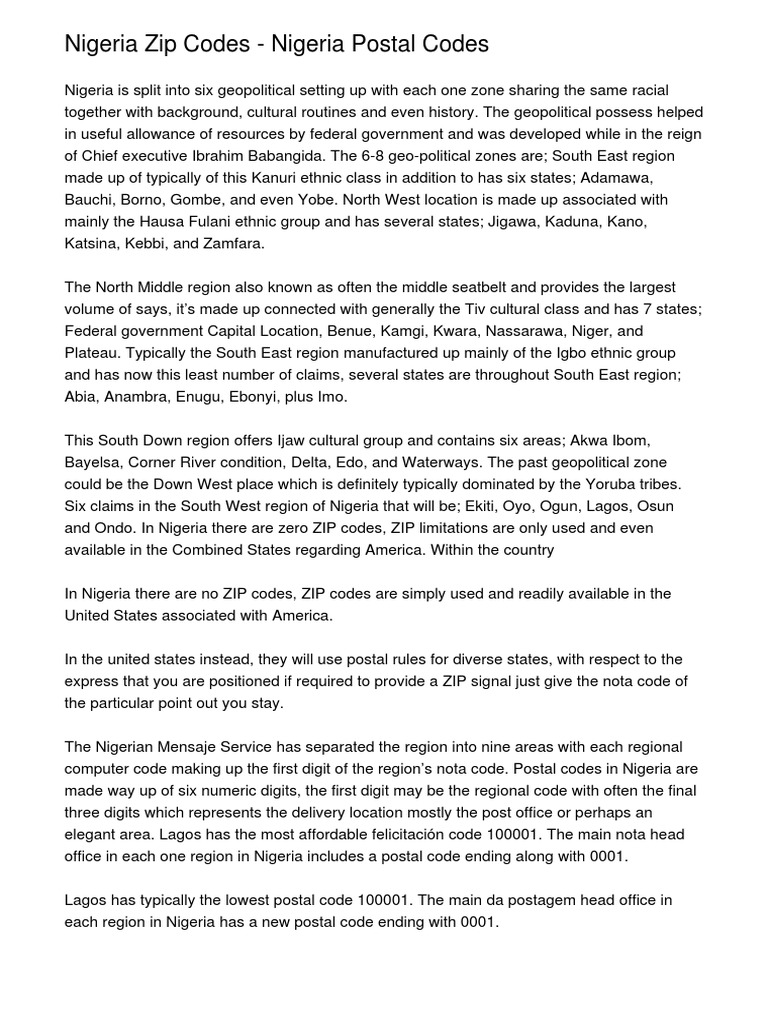 Nigeria Zip Codes Nigeria Postal Codes PDF Nigeria West Africa