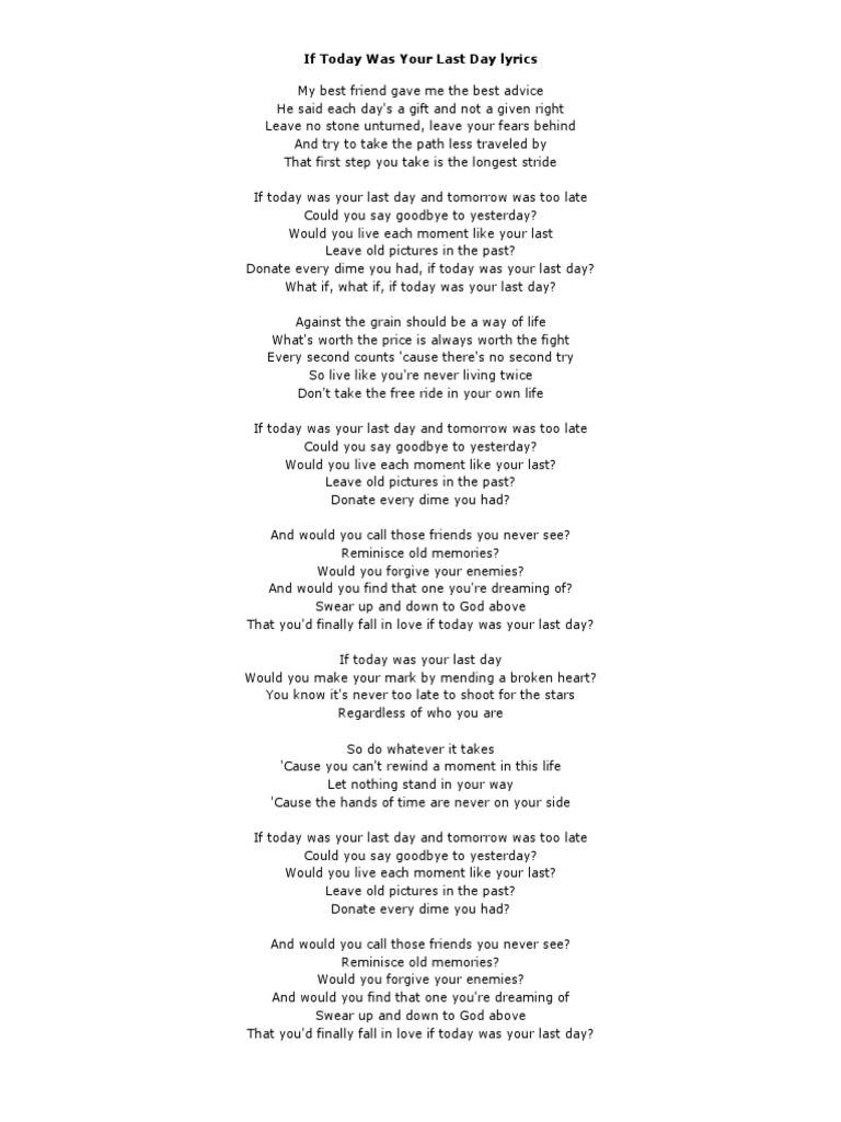 If Today Was Your Last Day Lyrics Pdf