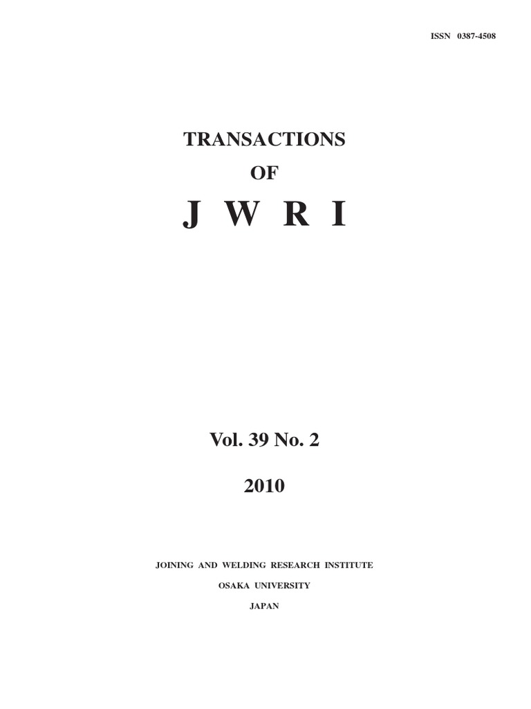 JWRI Vol.39 No.2 PDF | PDF | Welding | Construction
