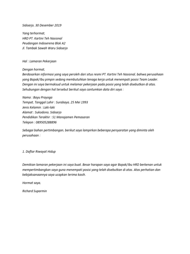 Download 92+ Contoh Surat Lamaran Kerja Yang Diminta Gratis