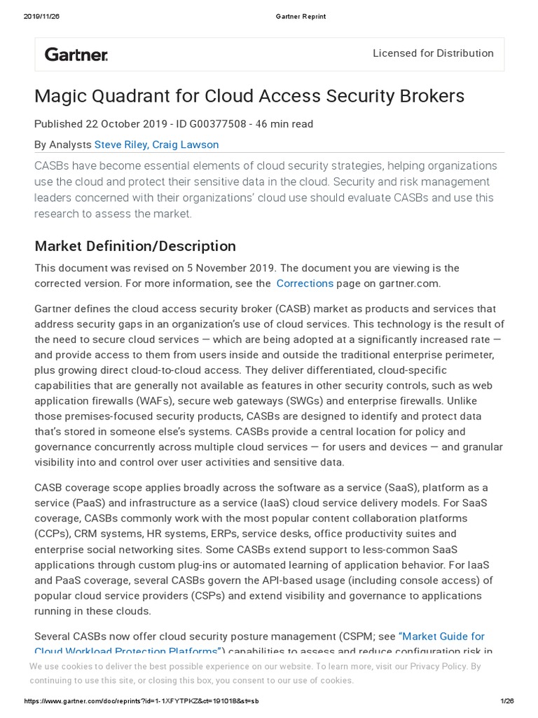 Gartner MQ CASB 2019 PDF PDF Software As A Service Cloud Computing