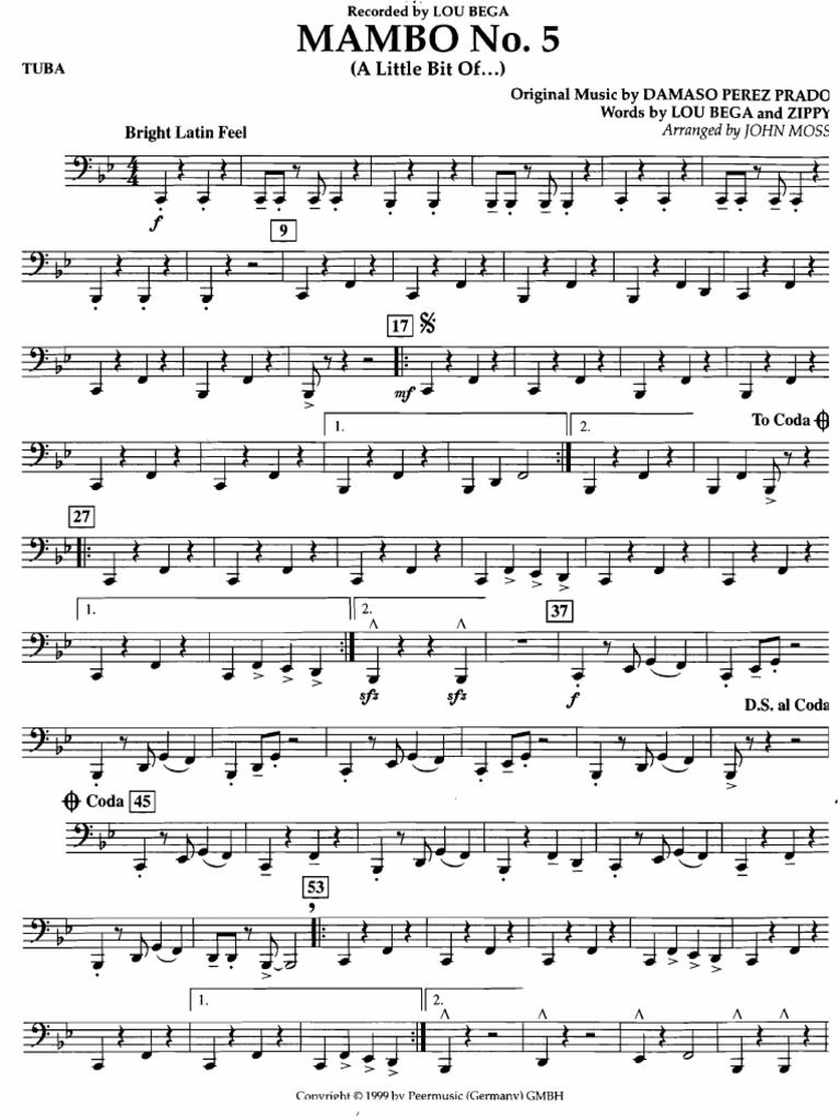 Mambo Nº 5 Tuba PDF Musicians Spanish Language Music