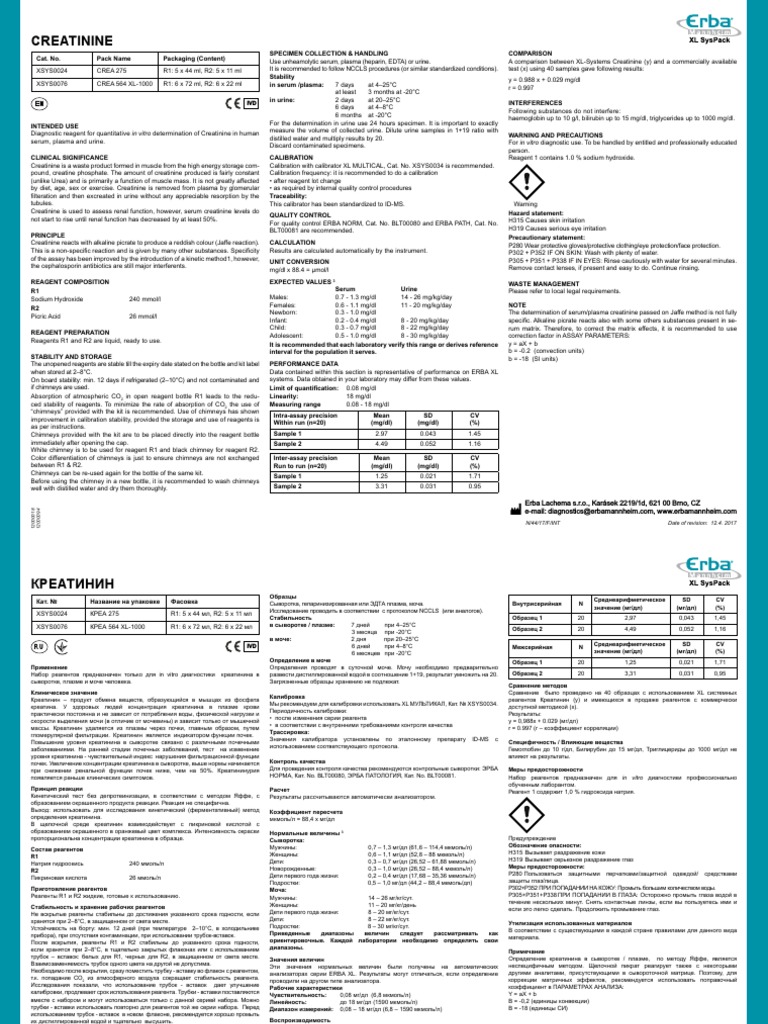 Crea 275 - 564 XL-1000 - Xsys0024 - 76 - F | PDF | Creatinine | Renal ...