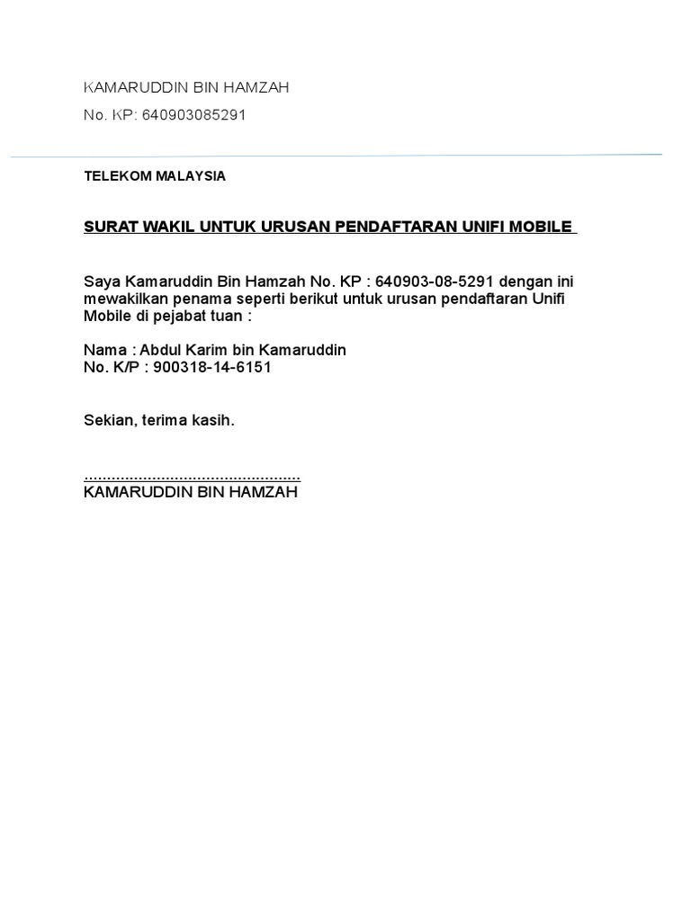 Contoh Surat Wakil Kuasa Aktif Tempat Kerja  PDF