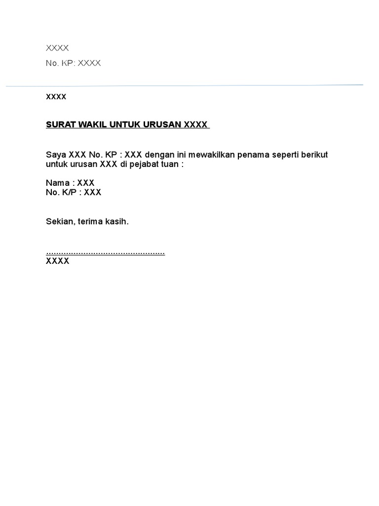 Contoh Surat Wakil Kuasa Aktif Tempat Kerja  PDF