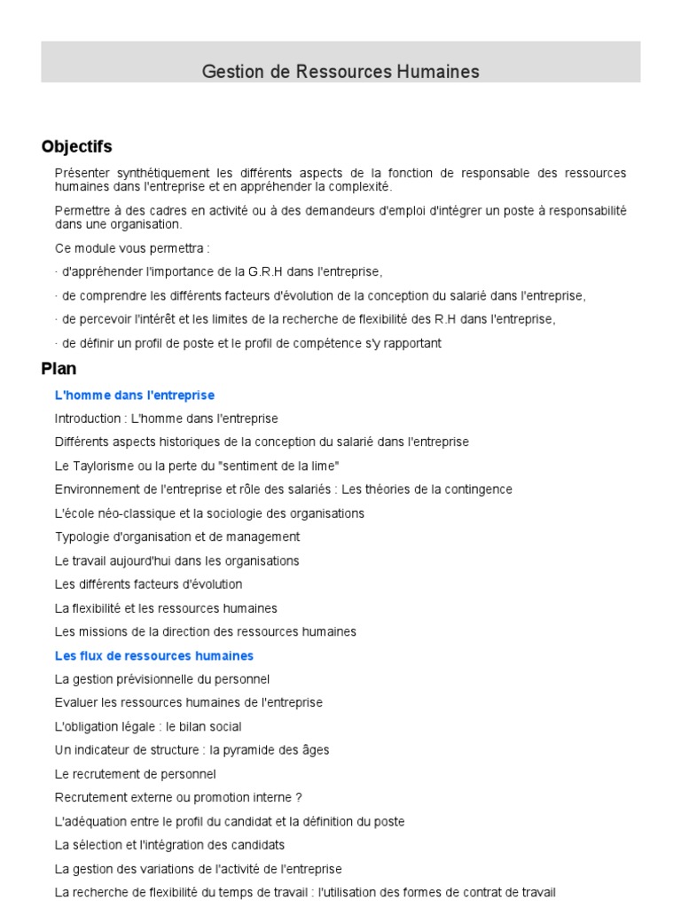 Gestion des Ressources Humaines en Entreprise | PDF | Recrutement ...