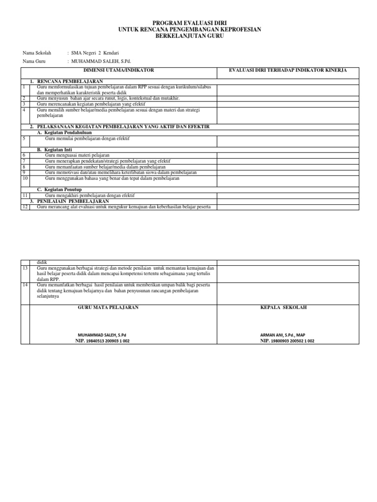 Program Evaluasi Diri Tindak Lanjut | PDF