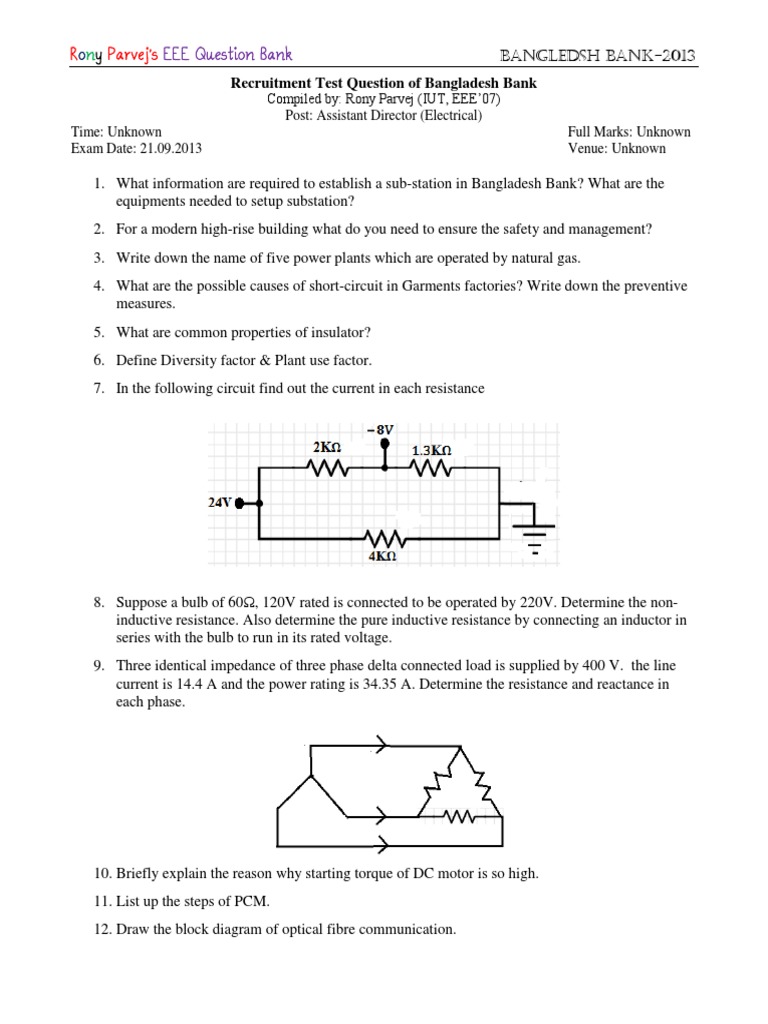 EEE Question Bank for Bangladesh Bank 2013 | PDF | Inductor ...