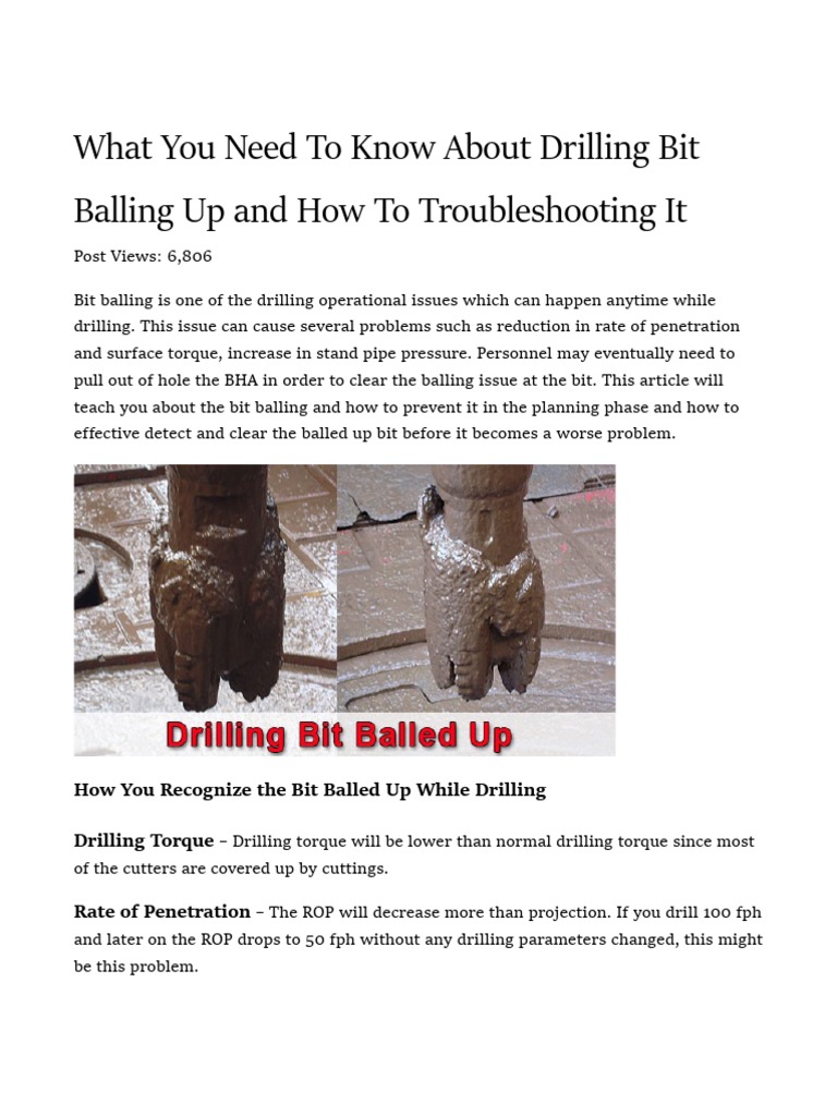 Drilling Bit Balling: Causes & Solutions | PDF | Drilling | Liquids