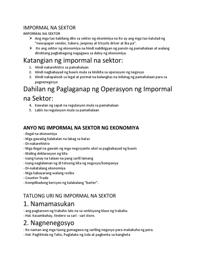 Impormal Na Sektor | PDF