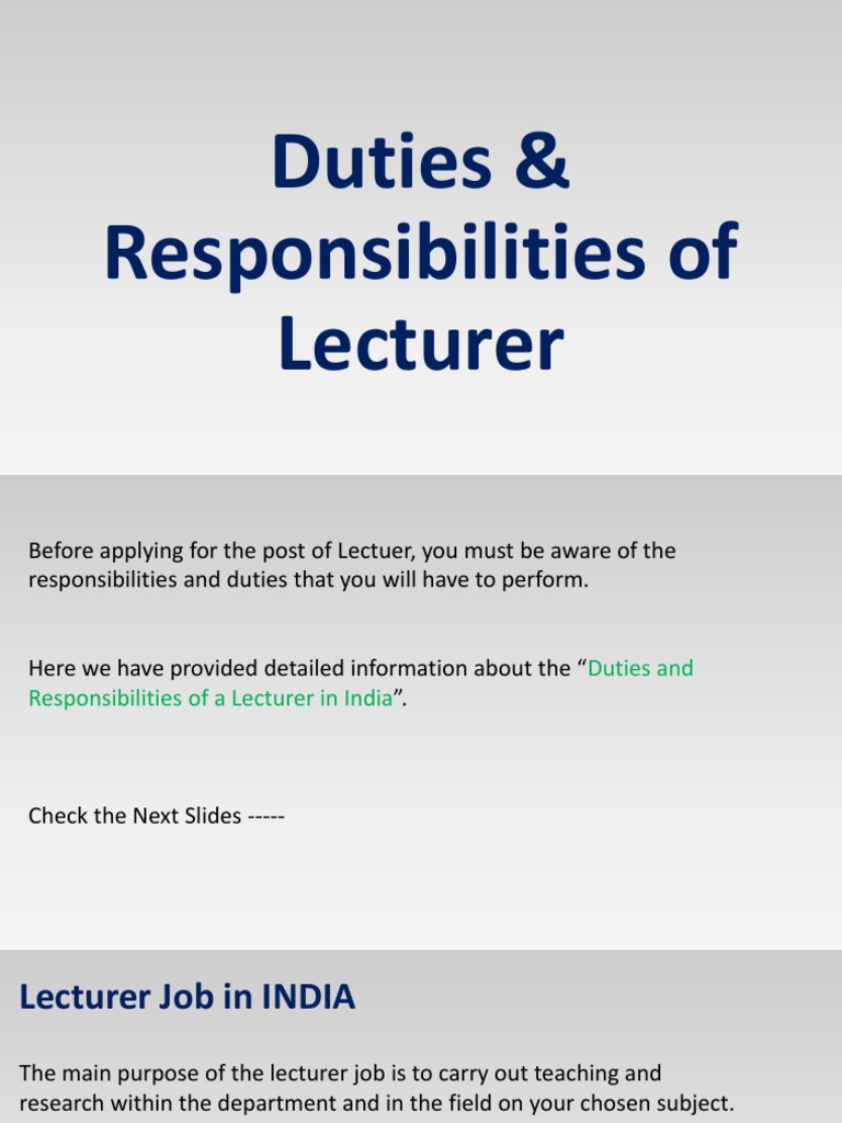 Duties and Responsibilities of Lecturer PDF