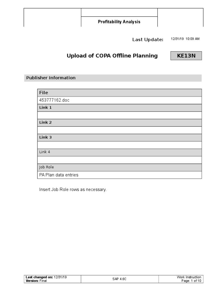 R KE13N Upload of COPA Offline Planning PDF Microsoft Excel