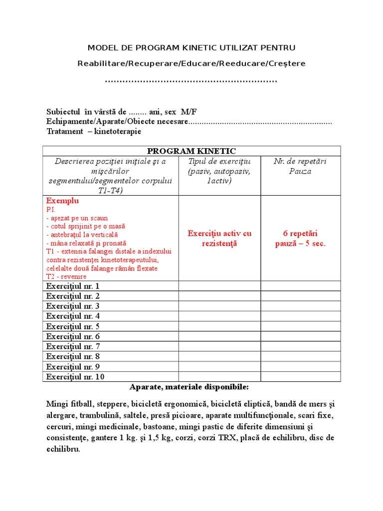 Program Kinetic EXEMPLU PROGRAM KT | PDF