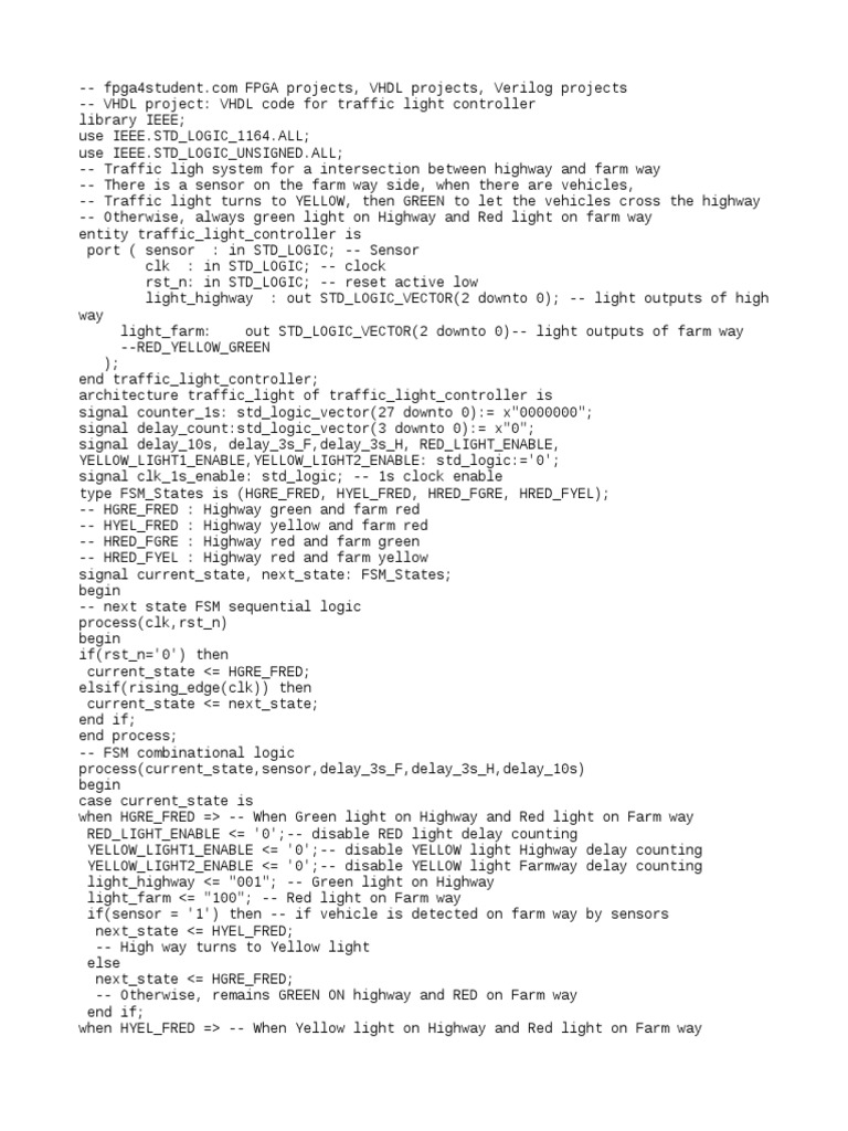 VHDL Code For Traffic Light Controller PDF Vhdl Traffic Light