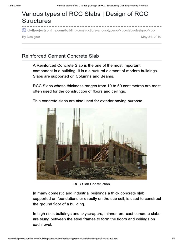 Various Types of RCC Slabs Design of RCC Structures | PDF