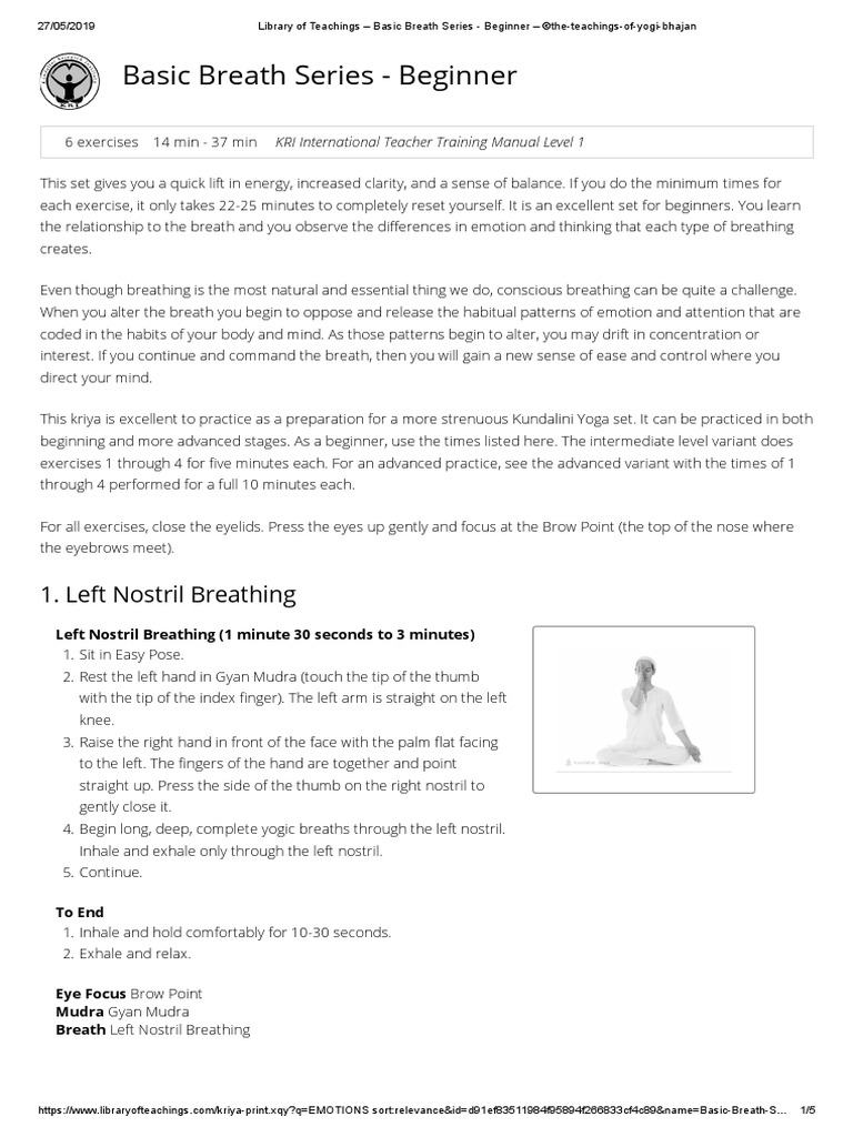 Basic Breath Series 1 Beginners Pdf Breathing Meditation