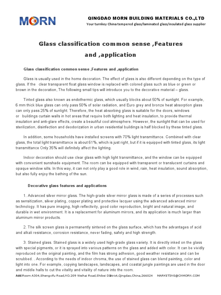 Glass Classification Common Sense, Features And, Application PDF Glasses Window