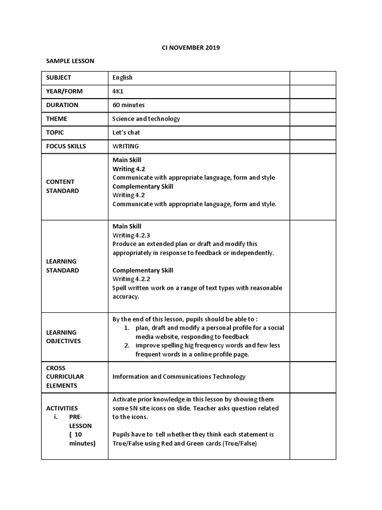 Cefr Lesson Plan Writing Pdf Lesson Plan Teachers