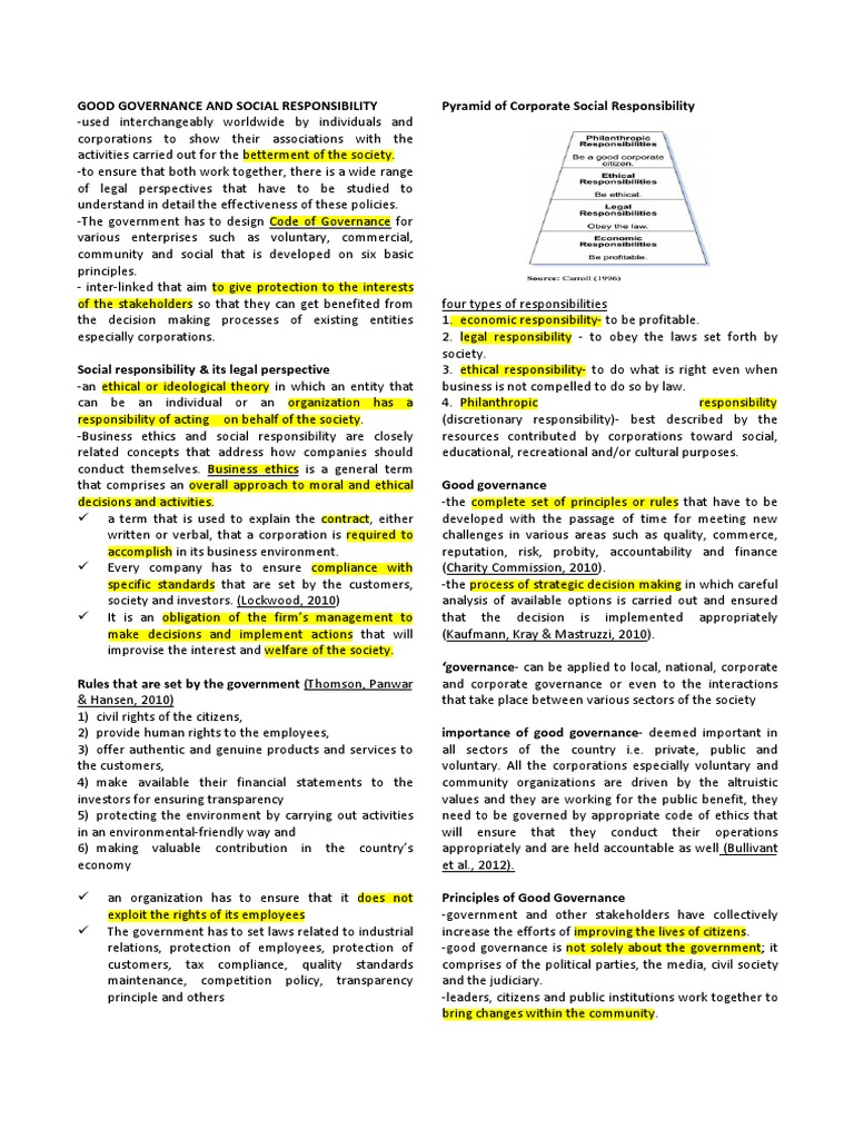 Good Governance and Social Responsibility Prelims | PDF | Corporate ...