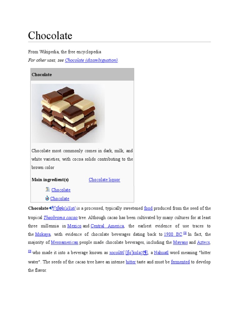 Chocolate History in English PDF Chocolate Cocoa Bean