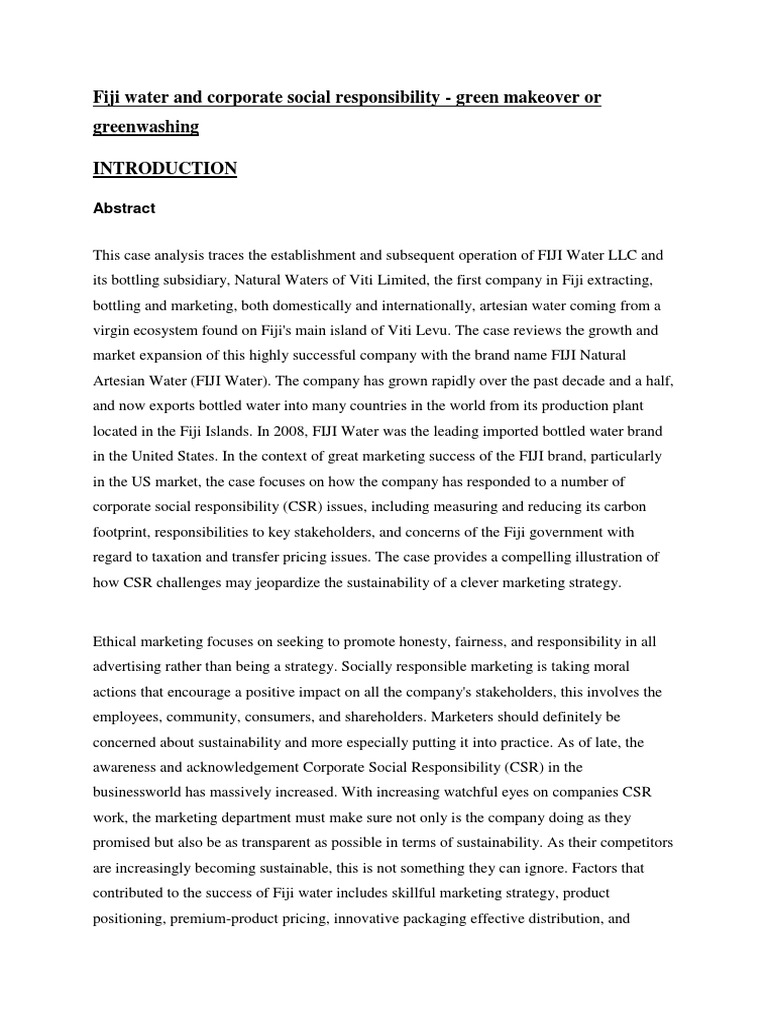 Fiji Water and Corporate Social Responsibility PDF Corporate Social