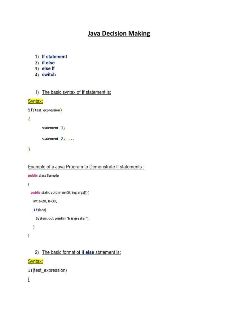 Java Decision Making | PDF | Syntax (Logic) | Computer Science