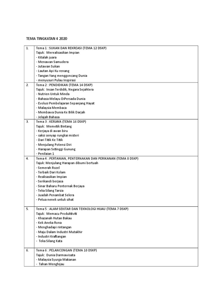 Tema Buku Teks BM Tingkatan 4 | PDF | Kajian Bahasa Asing