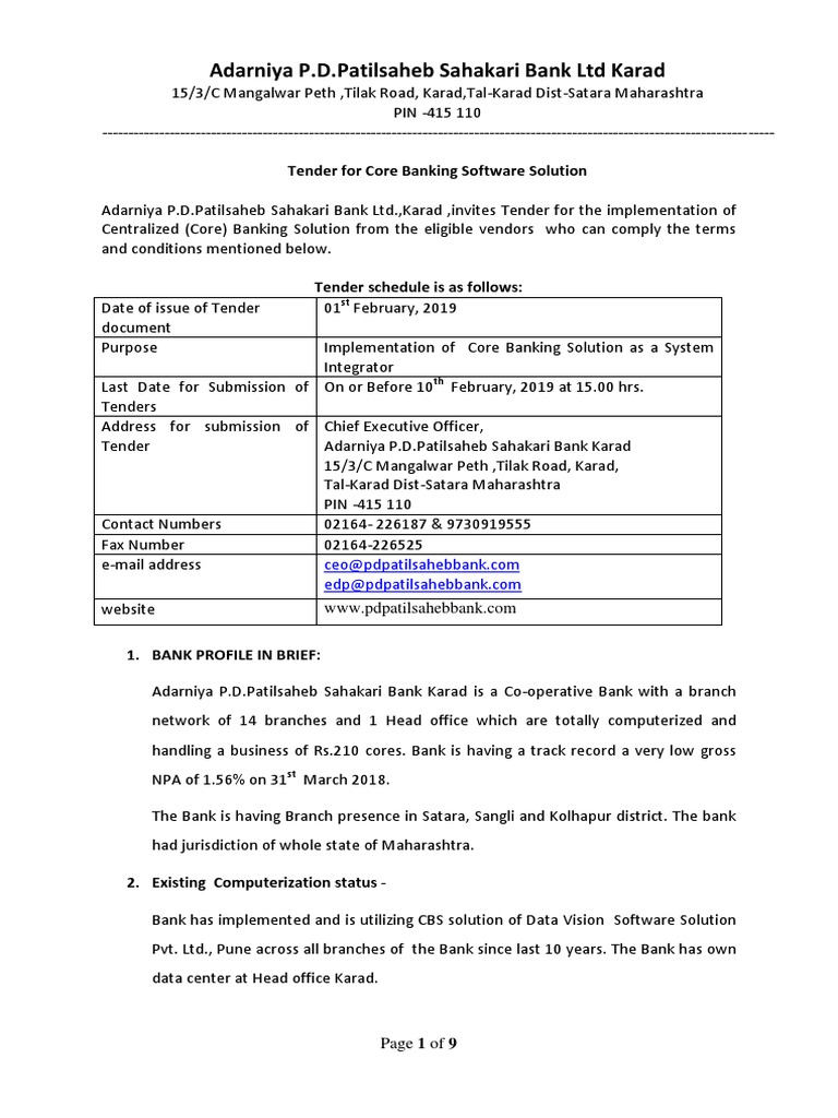 Tender for Core Banking Software Solution | PDF | Automated Teller ...
