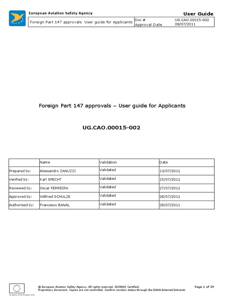 UG - CAO.00015 Foreign Part 147 Approvals User Guide For Applicants ...