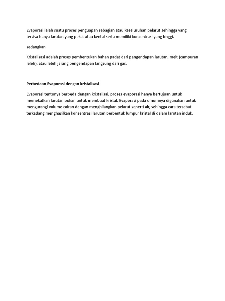 Perbedaan Evaporasi dan Kristalisasi | PDF