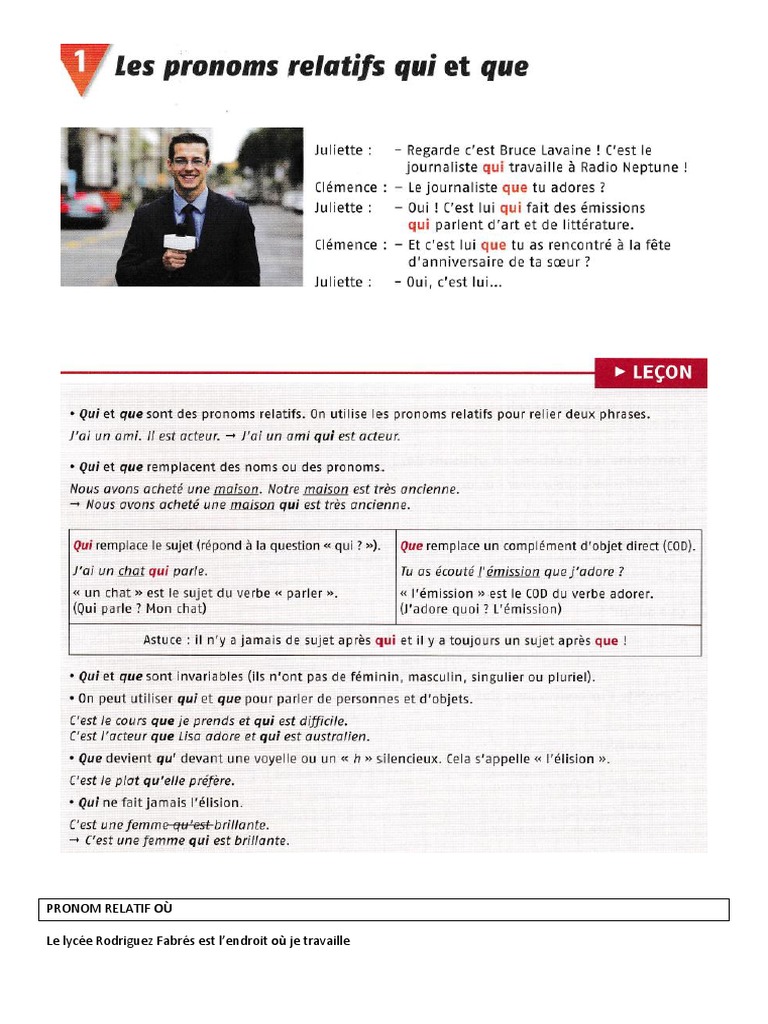 Exercices sur les pronoms relatifs | PDF | Arts du langage et discipline
