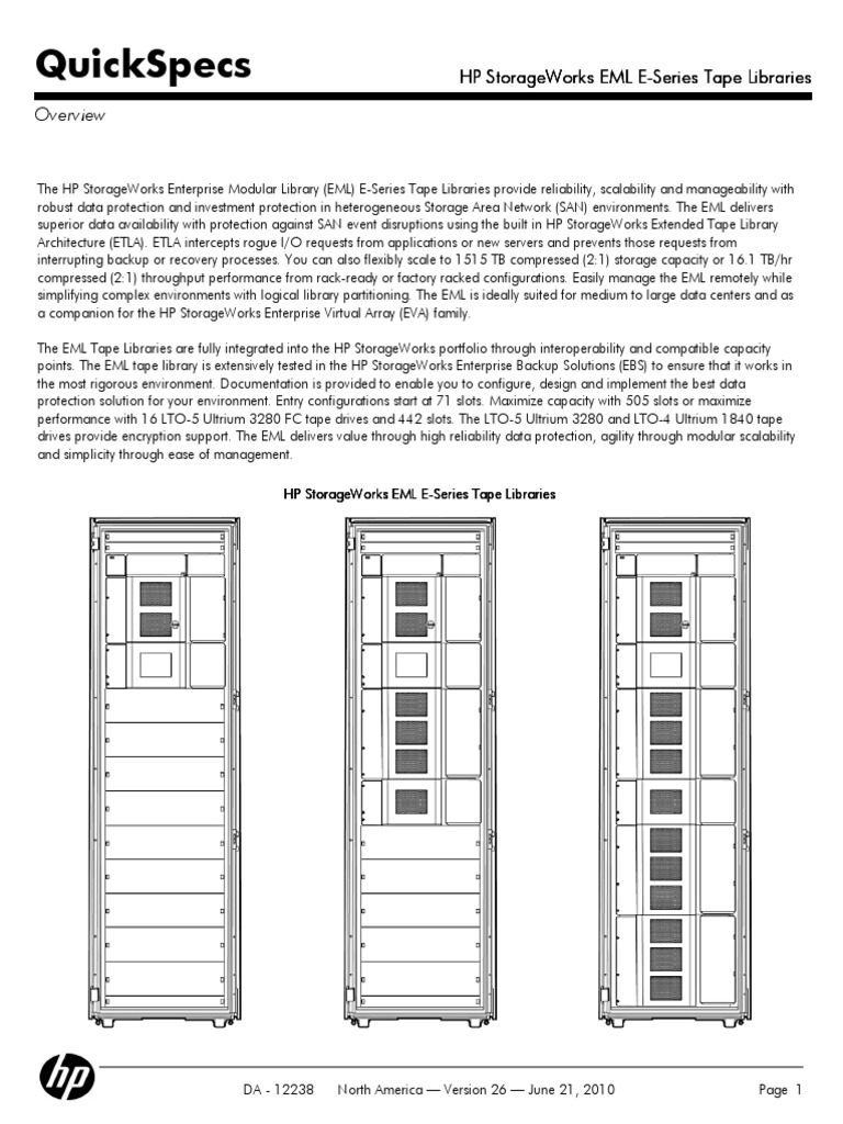 HP StorageWorks EML ESeries Tape Library Models PDF Backup
