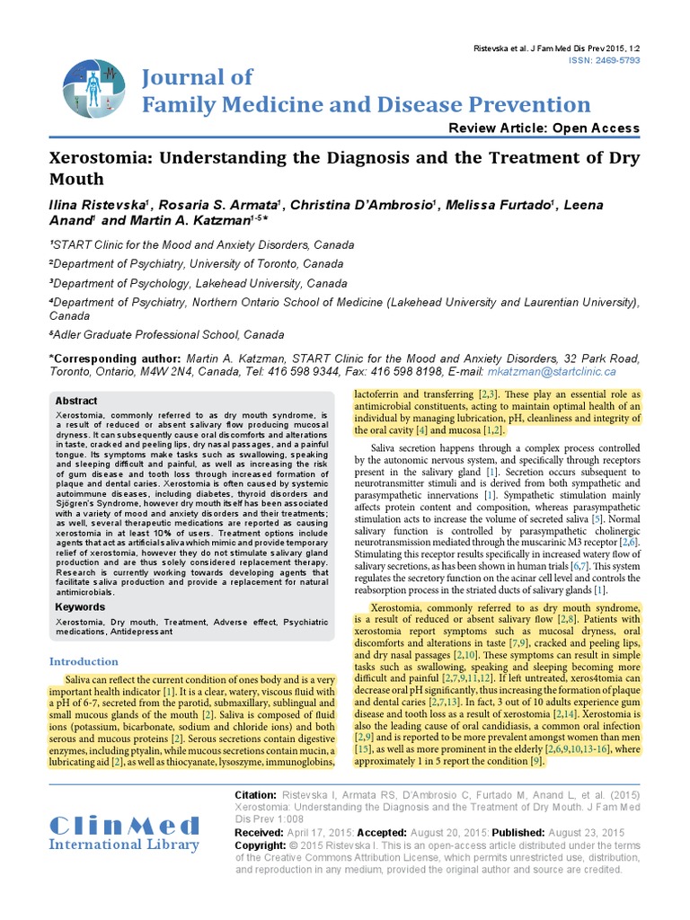 Xerostomia Understanding The Diagnosis and The Treatment of Dry Mouth