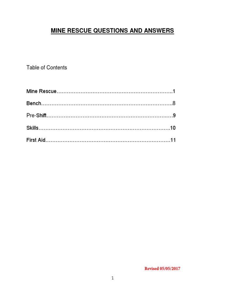 Mine Rescue Questions and Answers PDF PDF Cardiopulmonary