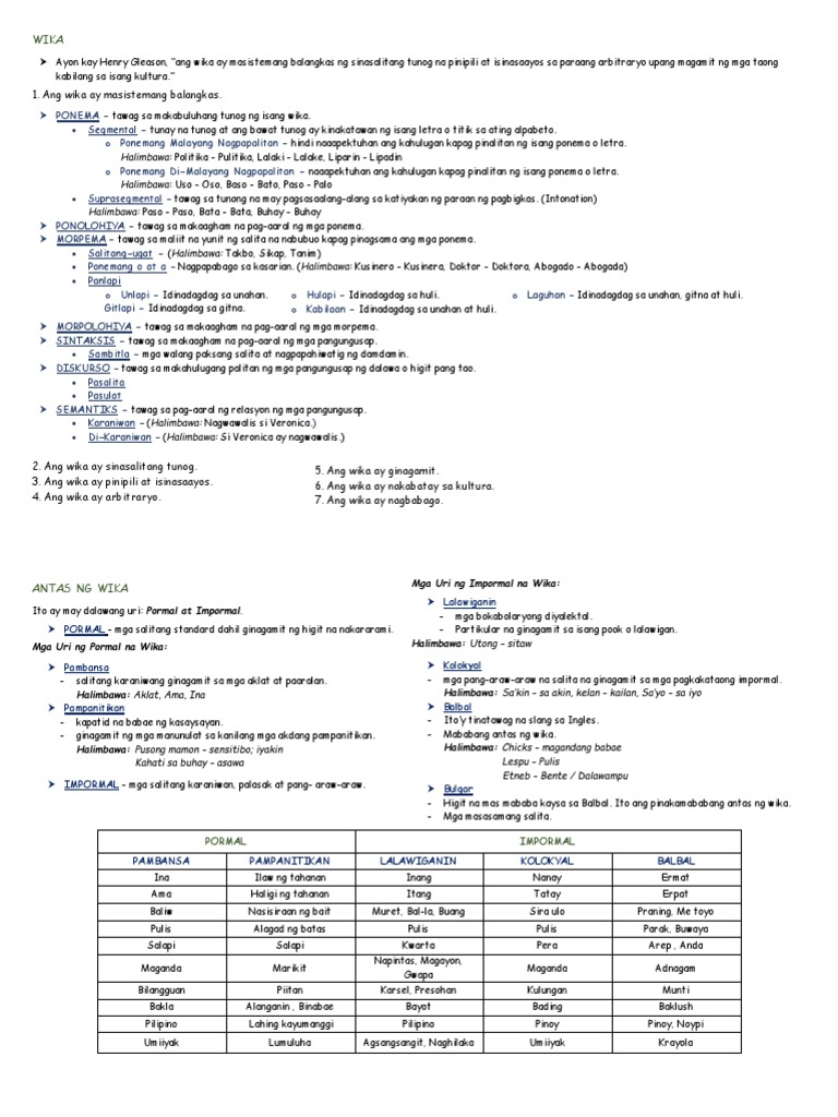 Filipino Reviewer | PDF