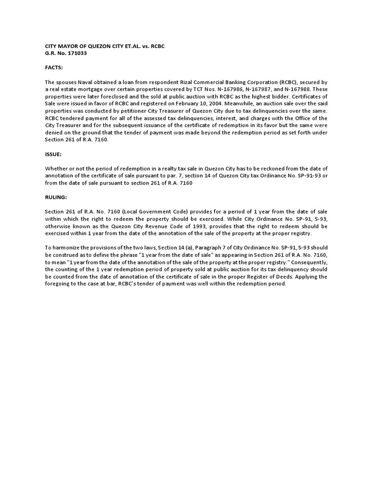 RCBC Redemption Rights in Quezon City | PDF | Finance & Money Management