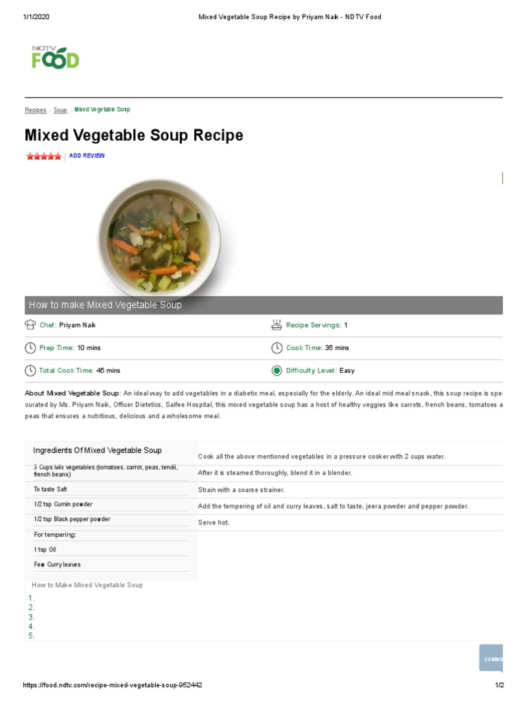Mixed Vegetable Soup Recipe PDF