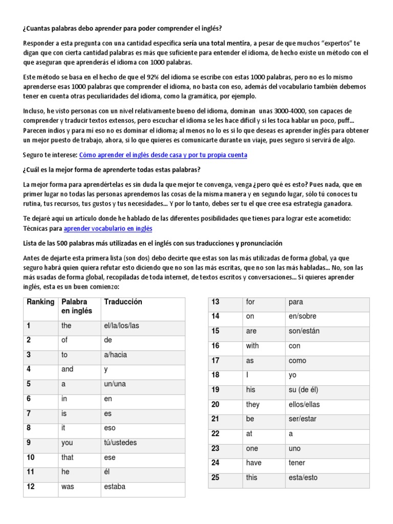 1000 Palabras En Inglés Pdf Idiomas Naturaleza