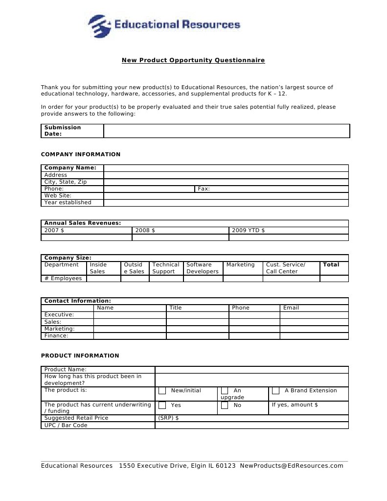 New Product Opportunity Questionnaire: Submission Date | PDF | Career ...