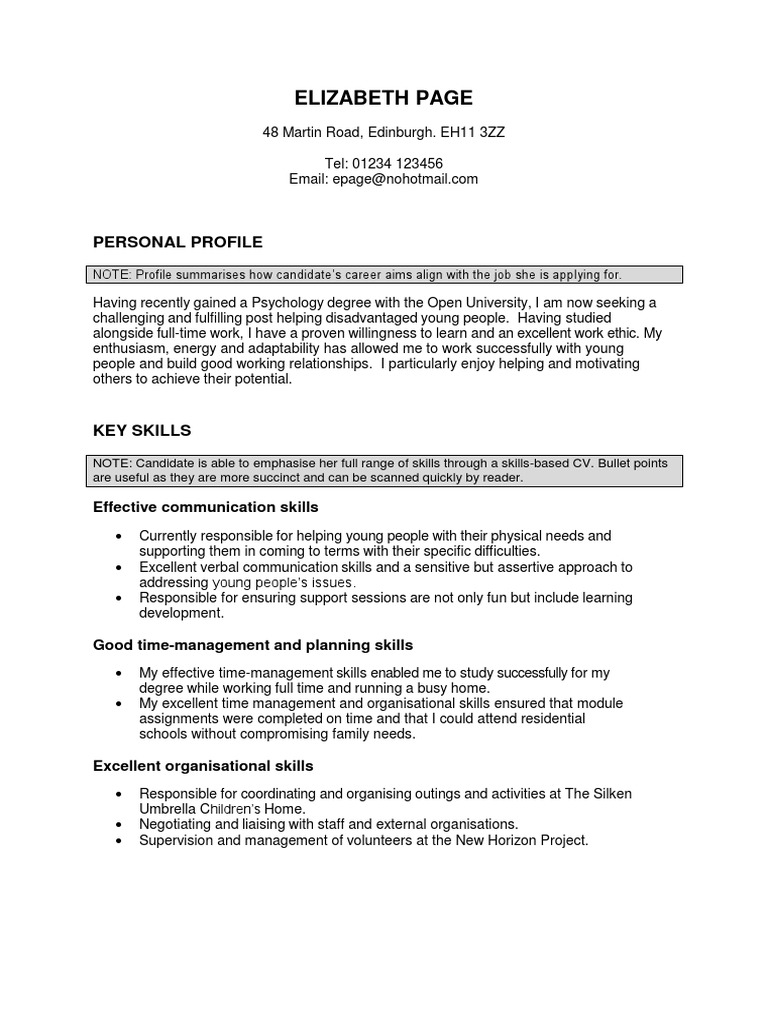 Example Elizabeth Page Cv Volunteering Employment