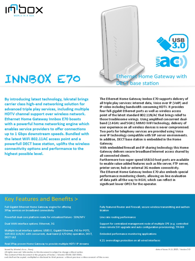 Innbox E70 AC Datasheet en 030 | PDF | Wi Fi | Internet Access