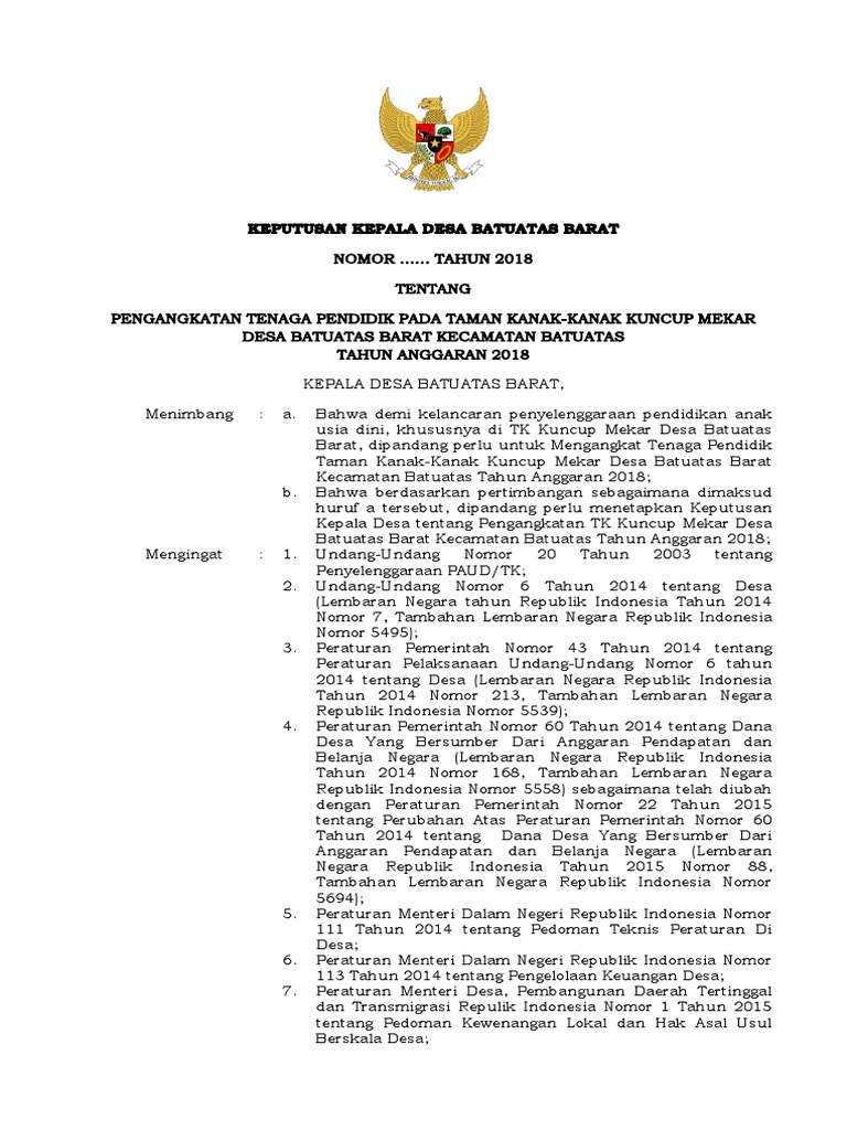 [PDF] Contoh Sk Guru Paud Dari Kepala Desa Pdf