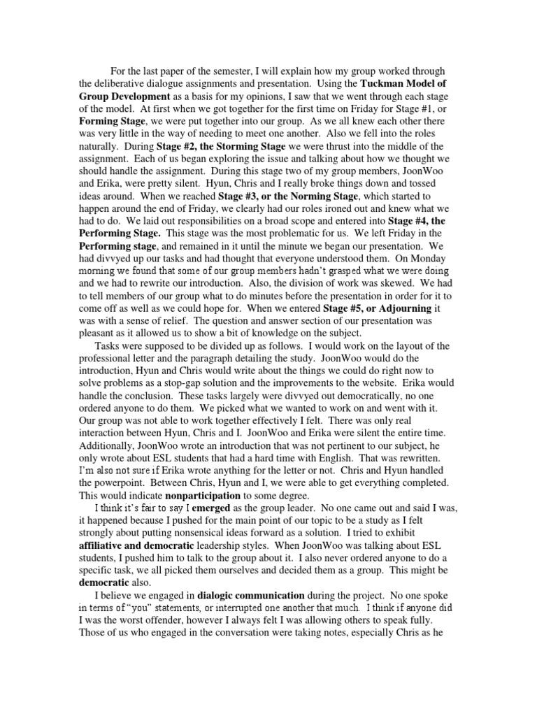 Example Deliberative Dialogue Reflection | PDF | Psychological Concepts ...