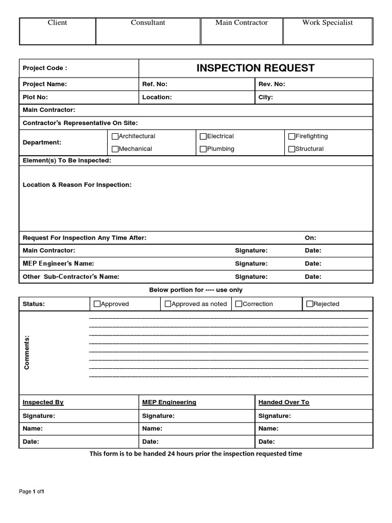 Construction Inspection Request Form | PDF | Engineering | Science